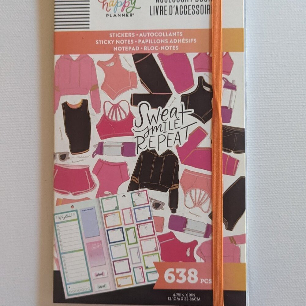 NWT Sweat Smile Repeat 638 Happy Planner Accessory Pack Stickers Fitness Workout